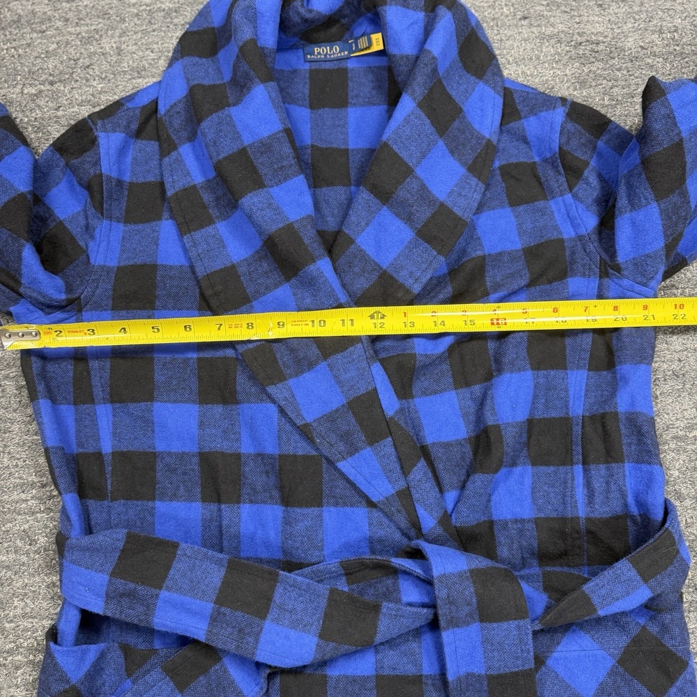 Polo Ralph Lauren Jacket Women Small Blue Buffalo Plaid Fringe Belt Coat flannel - Picture 9 of 14